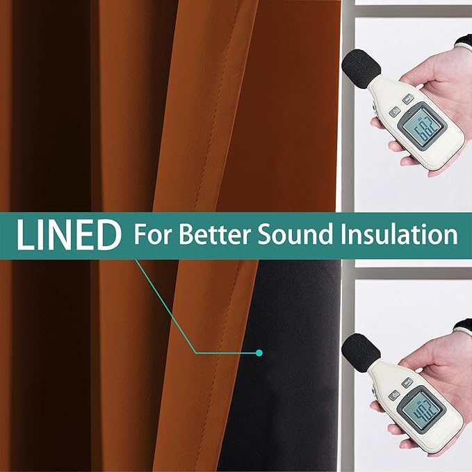 Yakamok Orange 100% Blackout Curtains, Total Blackout Lined Curtain Panels for Bedroom, 2 Thick Layers Grommet Top Thermal Insulated Blackout Drapes for Living Room(52Wx84L, Burnt Orange, 2 Panels)