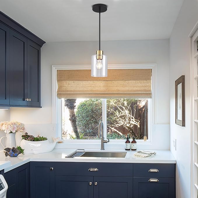 Black Brass Pendant Lights Kitchen Island - Clear Glass Pendant Light Fixture Multiple Stems Rods 3 Units 12 Inch 3 Units 4 Inch (3 Pack Black Brass Downrod)