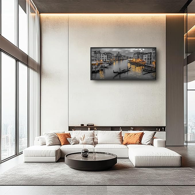 Olivine Italy Large Wall Art, Venice City Pictures Wall Decor, Black and White Painting, Cityscape Canvas Prints, Framed Artwork for Dining Room Living Room Bedroom Bathroom Office Home Decor 60"x30"