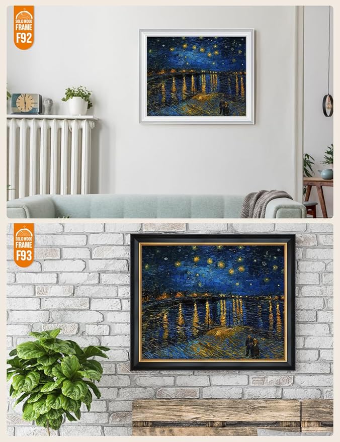 DECORARTS - Starry Night Over The Rhone - Vincent Van Gogh Giclee Prints w/Antique Brown Frame for Wall Decor. Picture Size: 20x16, Total Size w/Frame: 23x19