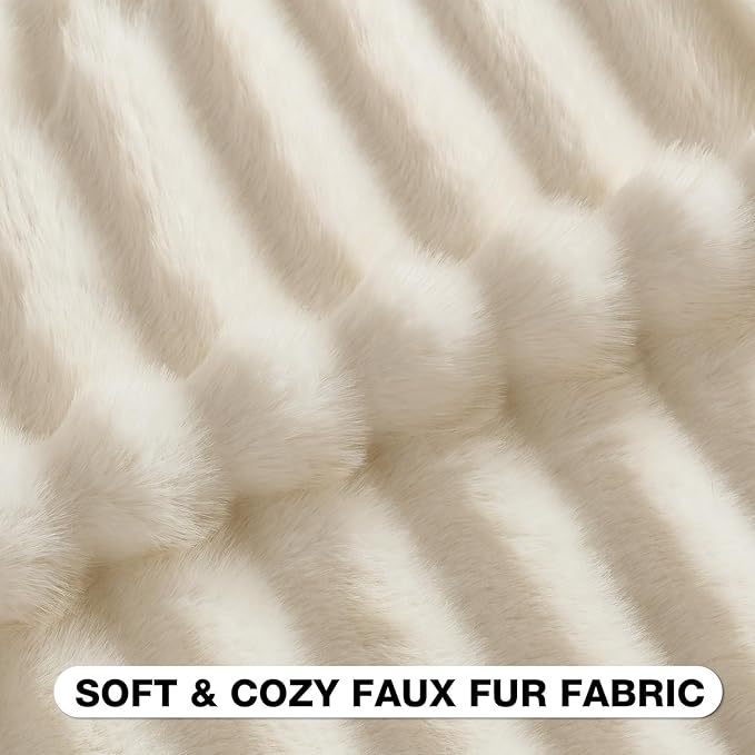 FUTEI Cream White Decorative Throw Pillow Covers 12x20 Inch Set of 2,Soft Fluffy Faux Mink Fur Dyeing Striped Textured Lumbar Pillow Case,Modern Home Decor for Couch Bed Living Room
