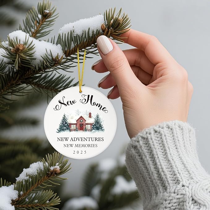 D4DREAM New House Ornament 2025-3'' Ceramic New Home House Warming Gift Christmas Ornament for Women Couple Homeowner Gift Ideas Christmas Tree Hanging Decorations for Home Car
