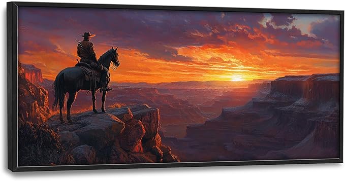 Framed Large Wall Art for Living Room, Western Cowboy Canvas Wall Decor, Large Natural Landscape Picture Framed Painting, Modern Artwork for Bedroom Office 60L'' × 30W''