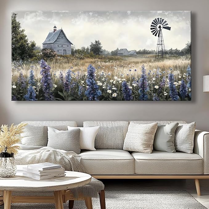 Sea of Flowers Canvas Wall Art - Modern Landscape Paintings for Living Room, Bedroom Wall Decor, Framed Wall Art for Home or Office Decoration, Large Wall Art 20"x40"(50CMx100CM)
