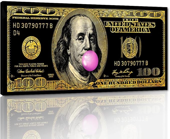 Black Golden Inspirational Office Canvas Art Benjamin Franklin 100 USD Dollar Funny Pop Wall Art Abstract Creative Money Artwork Gift Choice for Men Workplace Gym Decor Framed Easy to Hang-40 Wx20 H