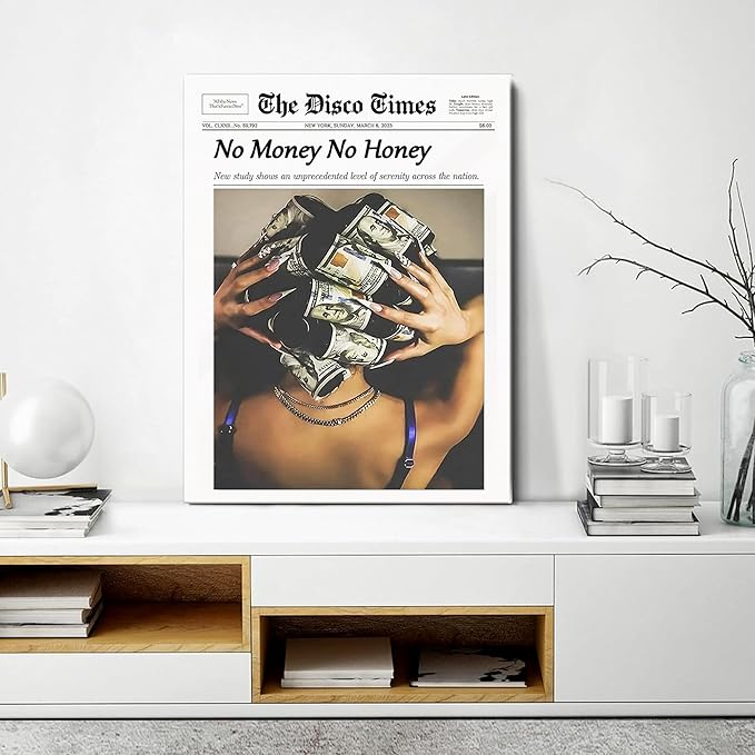 No Money No Honey Wall Art Paintings Hot Girl Love Money Newspaper Wall Decor Funky Preppy Motivational Wall Decor Picture for Home Decor Office Living Room Bathroom Aesthetic Artwork Decoration