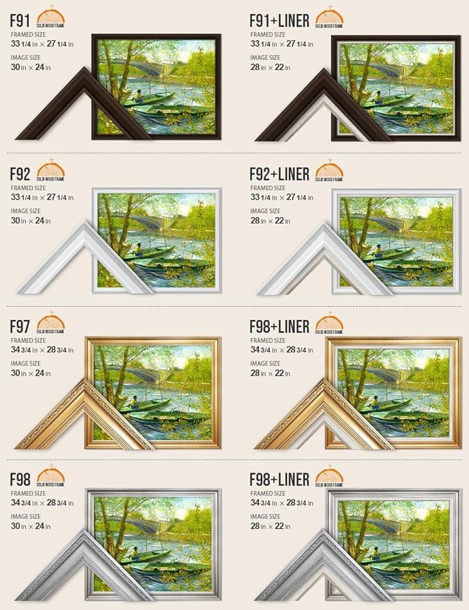 DECORARTS - Fishermen And Boats From The Pont De Clichy, Vincent Van Gogh Art Reproduction. Acid Free Cotton Canvas Giclee Print w/Bronze Frame&Mat for Wall Decor.