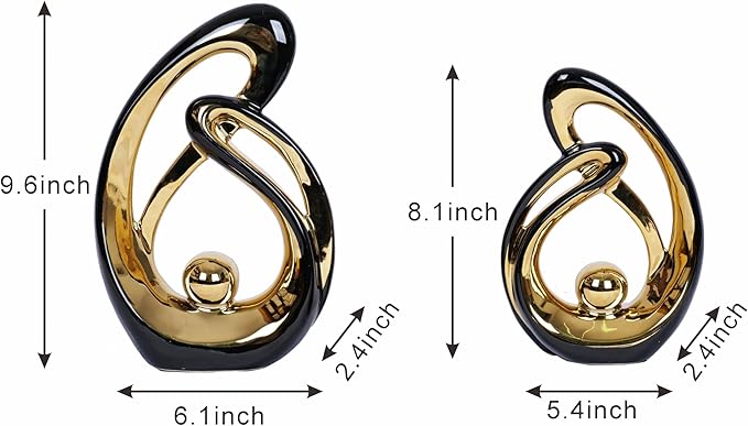 2 Pcs Black and Gold Decor Table Sculpture Decorations Ceramic Statue Mid Century Modern Decor Figurine Centerpieces for Dining Room Living Room Fireplace Shelf Office Coffee Table Decor