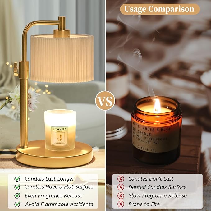 Candle Warmer Lamp with Timer, Candle Wax Warmer Adjustable Height Candle Lamp Warmer for Jar Candles, House Warming Gifts Home Decor Gifts for Women(Gold-Upgrade)