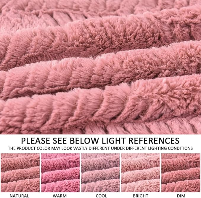 YUSOKI Luxury Faux Fur Throw Blanket(Without Pillows) 2 Layers,3lb,All Ages,Home Decoration, (Pink,50" x 63")