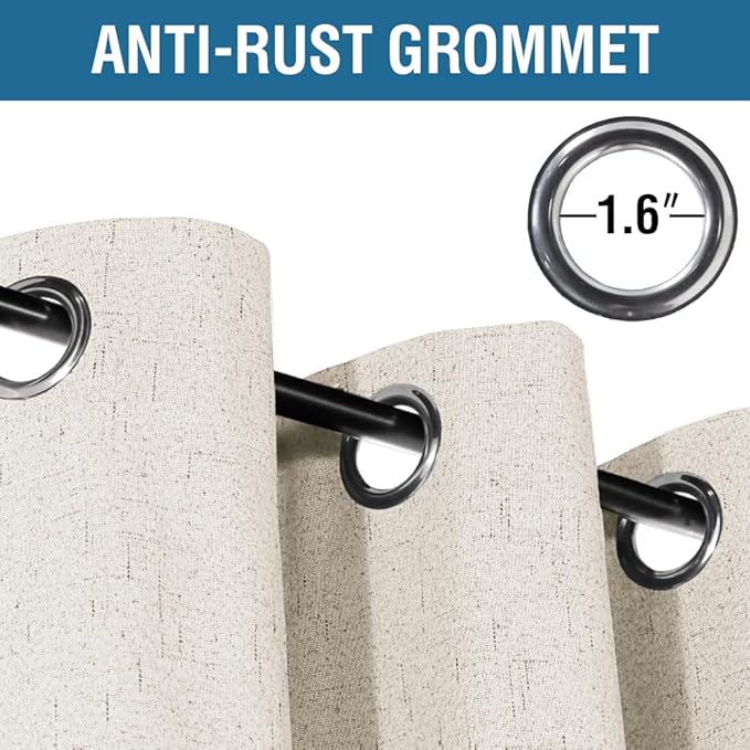 H.VERSAILTEX 100% Blackout Curtains for Bedroom 63 Inches Long Grommet Linen Face Full Light Blocking Curtain Drapes for Living Room Thermal Insulated Linen Look Curtains 2 Panels Set, Antique White