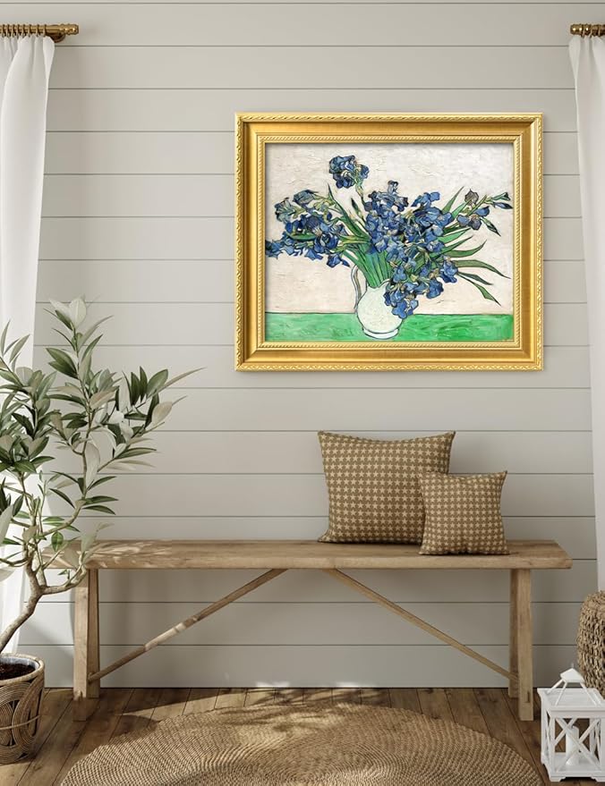 DECORARTS - Vase with Irises, 1889 by Vincent Van Gogh. Giclee Print on Acid-Free Canvas in Gold Solid Wood Frame. Picture Size: 20x16, Total Size: 24.75x20.75, Made in USA
