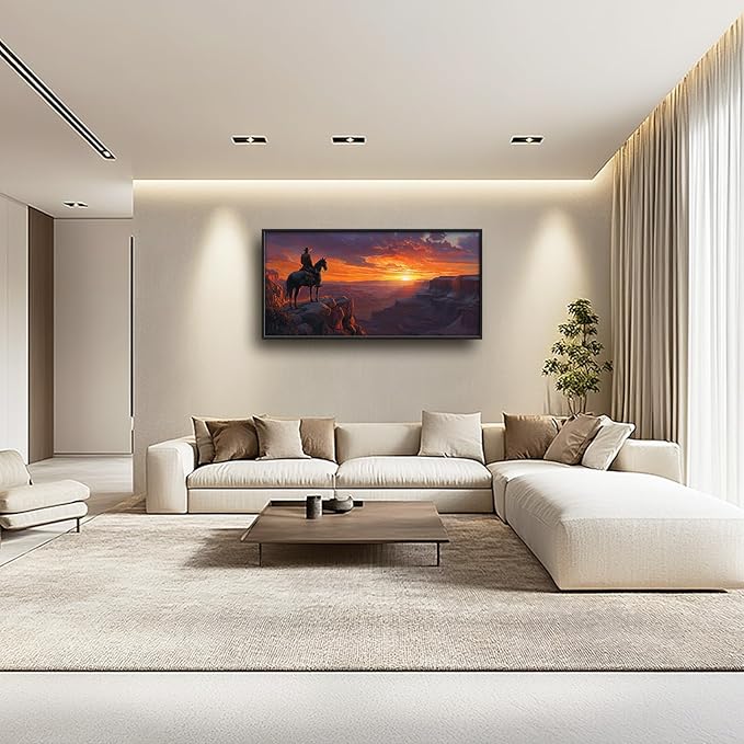 Framed Large Wall Art for Living Room, Western Cowboy Canvas Wall Decor, Large Natural Landscape Picture Framed Painting, Modern Artwork for Bedroom Office 60L'' × 30W''