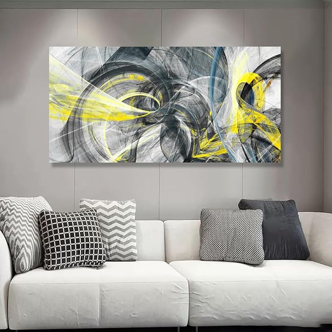 Yellow and Black Abstract Pictures Canvas Wall Art for Living room Bedroom Wall Decor,Smart Line Wall Art Print Paitnings for home Decor,Morden Artwork An Inspirational Picture Full of Imagination