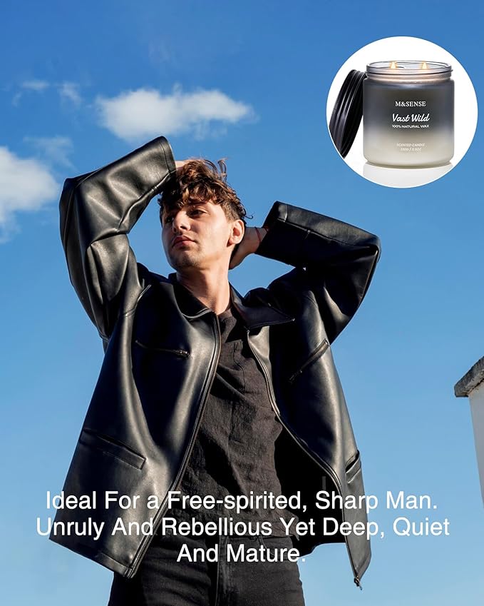 M&SENSE Sage Citrus Scented Candles for Men, 2 Wick 11.6oz Slow Burning 70 Hours Large Natural Soy Wax Black Candle Luxury Manly Scented Home Fragrance Holiday Gift for Him