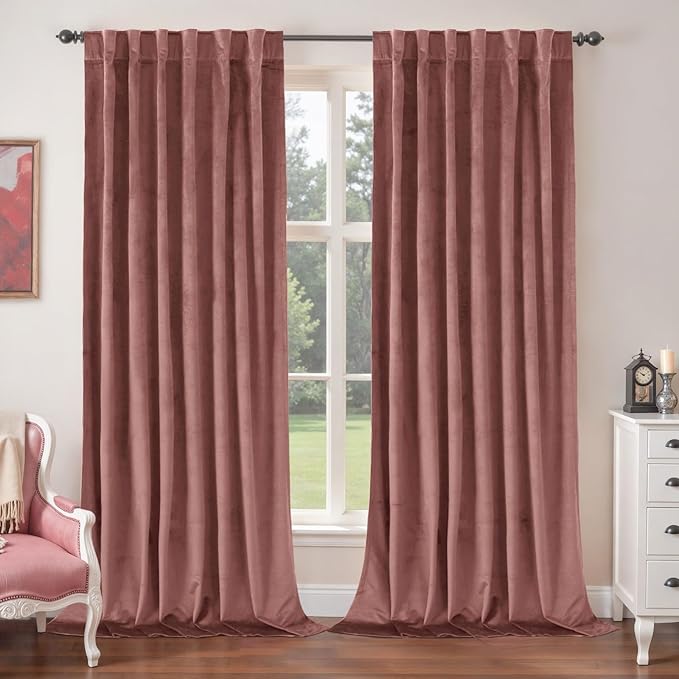 BGment Dusty Rose Pink Velvet Curtains for Bedroom, Thick Thermal Insulated Room Darkening Curtains Noise Reduce Back Tab and Rod Pocket Window Panels for Living Room, 2 Panels, 52 x 108 Inch