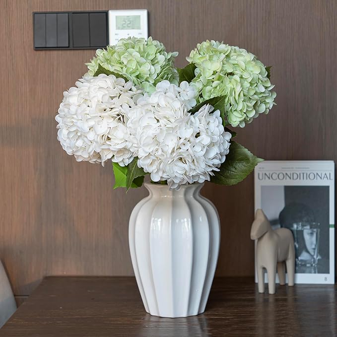 4Pcs 22 inch Lifelike Artificial Hydrangea,2 White & 2 Light Green Large Real Touch Flowers Artificial Flowers Dry Flowers Outdoor Wedding Christmas Office Family Party Living Room Table Deco