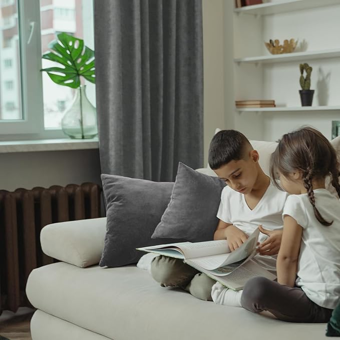 BGment Grey Velvet Curtains 90 Inches for Bedroom, Thermal Insulated Blackout Curtains Room Darkening Drapes with Back Tab and Rod Pocket for Living Room, Set of 2 Panels, 52 x 90 Inch