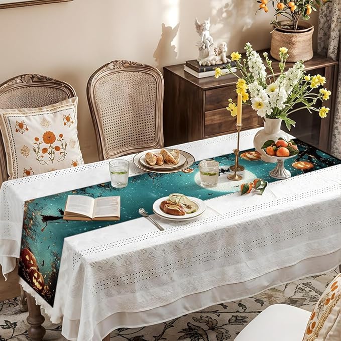 ANNA QUEEN Halloween Table Runner 13 x 72 Inch for Dining Table,Witch Pumpkin Table Runner for Halloween Table Decoration