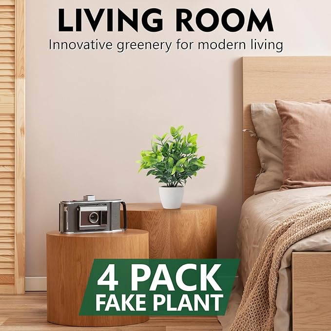 4 Pack Fake Plants Ceramic Mini Artificial Greenery Potted Plants for Home Decor Office Decor Room Decor Farmhouse Decor Indoor Table Bathroom Decor