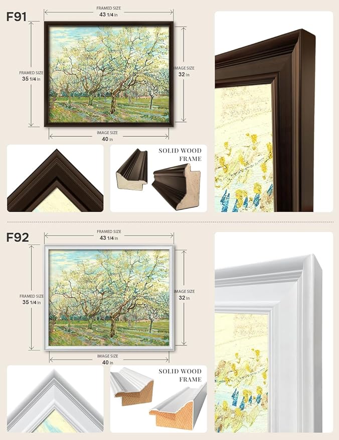 DECORARTS - The White Orchard by Vincent Van Gogh, Large Giclee Canvas Print with Solid Wood Frame, Oversized Wall Art Decor