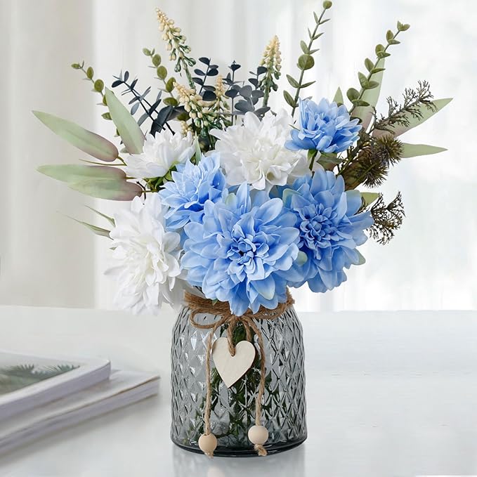 Leftover Fake Flowers in Vase,Faux Flowers in Vase,Table Centerpieces for Dining Room,Flower Centerpieces for Tables,Artificial Flowers,Kitchen Decor,Coffee Table Decor