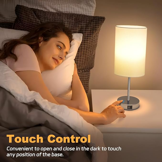 AKASUKI 18Inch Table Lamp with Dual Charging Station, 3 Way Dimmable Touch Lamp for Bedroom, Living Room, Office(LED Bulb Included)