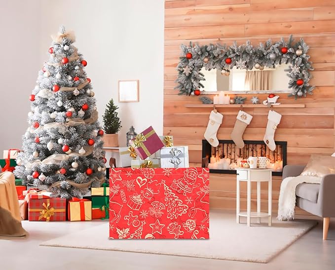 CLOCOR Rectangular Storage Basket Empty,Gift Basket,Waterproof Storage Bin with Handles,Room Decor(Red Christmas)