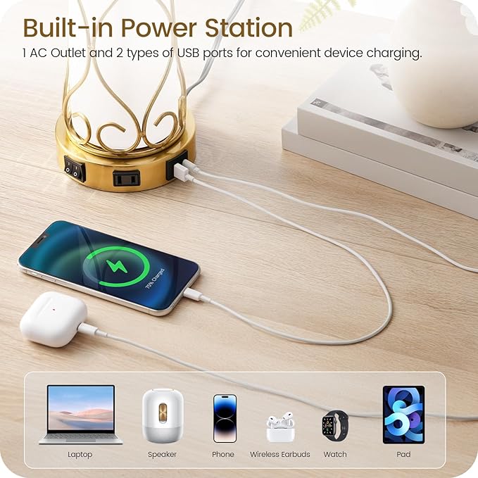 25.6" Glass Gold Table Lamps Set of 2, Tall Bedside Lamps with Nightlight, Modern Nightstand Lamp with USB Ports, Desk Lamp for Bedroom, Living Room, Office, LED Bulbs Included W02TL05