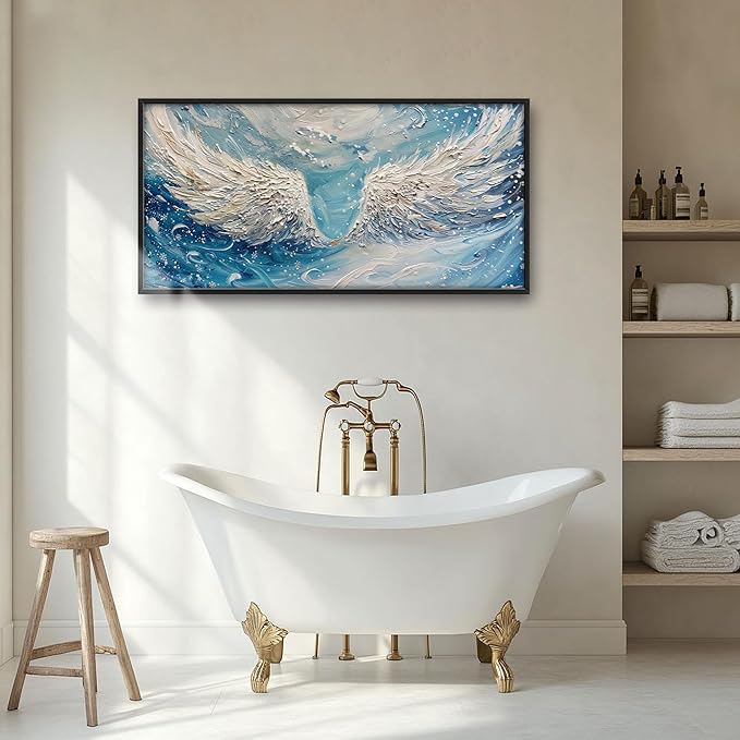 Angel Wings Large Wall Art for Living Room Framed, Christian Wall Decor Pictures, White Wings Canvas Print Painting, Aesthetic Artwork Bedroom Office Home Decor 60"x30"