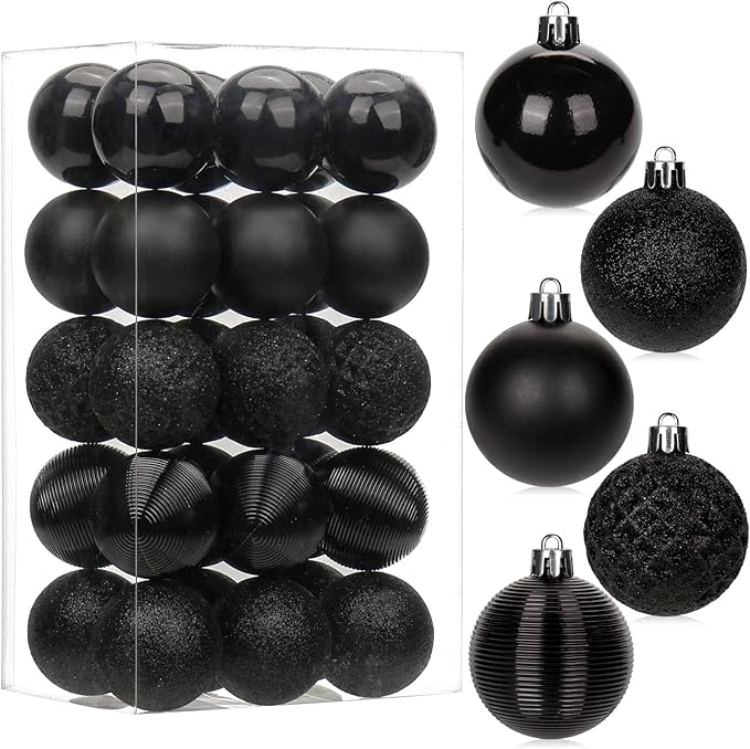30PCS Shatterproof Black Christmas Tree Ball Ornaments for Holiday Decor