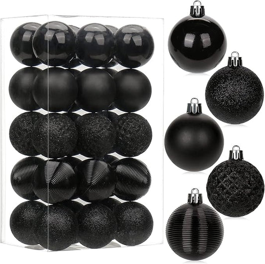 30PCS Shatterproof Black Christmas Tree Ball Ornaments for Holiday Decor
