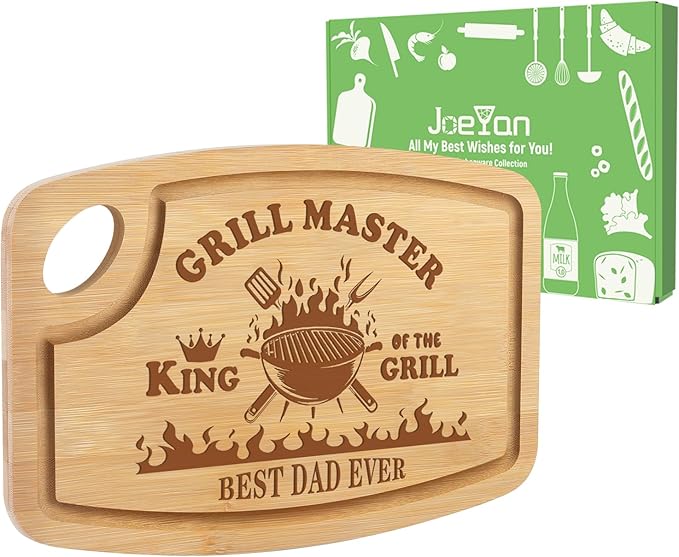 Joeyan Fathers Day Gift, Birthday Gifts Ideas for Dad, Best Dad Ever Cutting Board, Personalized Engraved Wooden Chopping Board for Grill Master, BBQ and Grilling Present for Dad Grandpa Him Men