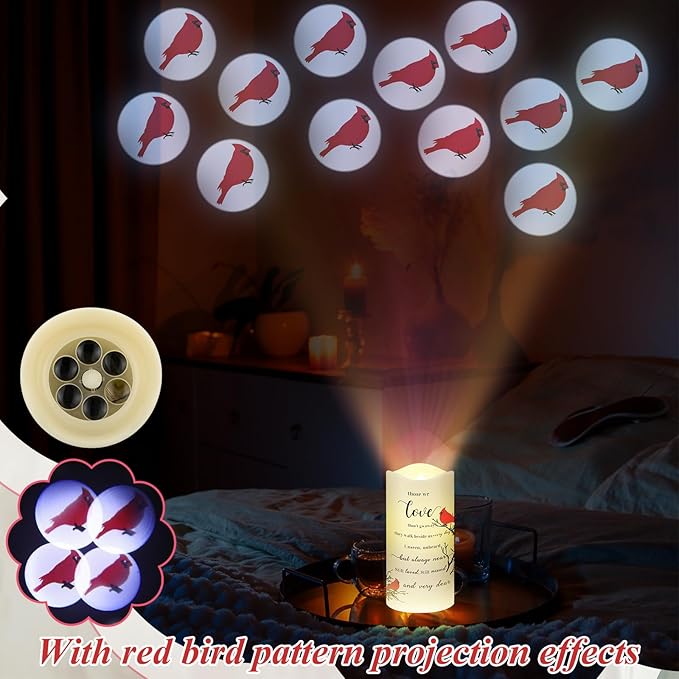 Memorial Gifts Memorial Flameless Candles Projector LED Flameless Cardinal Candles with Remote Sympathy Gifts for Loss of Loved One Bereavement Gifts Battery Candles for Prayers Mother Father