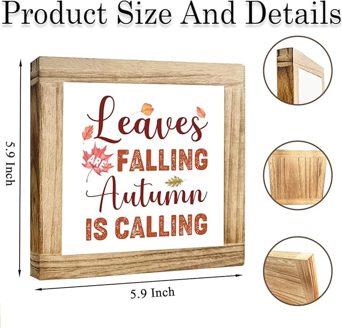 Fall Decoration Sign Autumn Wooden Sign Leaves Are Falling Autumn Is Calling Farmhouse Fall Decor Rustic Home Decoration Thanksgiving Tabletop Plaque Seasonal Leaves Decor 5.9x5.9 Inch