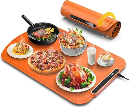 Food Warming Mat for Buffet, VEPOKA Food Warming Mats for Countertop, Silicone Heating Mat with 7 Temperature Levels& Auto Shut-Off, Food Warmers for Parties, Gatherings, Everyday Use