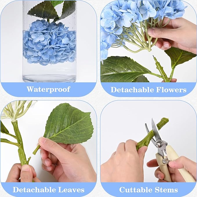 Artflower 4Pcs Real Touch Hydrangea Artificial Flowers, 22.5'' Blue Full Latex Faux Hydrangea Flowers for Home Floral Arrangements Wedding Bouquets Kitchen Table Centerpiece Decorations