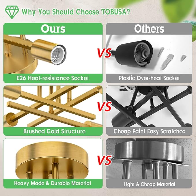 Gold Semi Flush Mount Ceiling Light Fixture, 4-Light Modern Industrial Sputnik Chandelier Light Fixture, Flush Mount Ceiling Lamp for Kitchen Bedroom Living Room Dining Room Closet, E26 Bulb Sockets