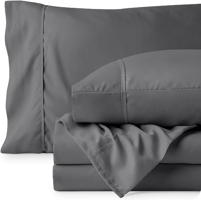 Bare Home Full XL Sheet Set - Luxury 1800 Ultra-Soft Microfiber Full Extra Long Bed Sheets - Double Brushed - Deep Pockets - Easy Fit - 4 Piece Set - Bedding Sheets & Pillowcases (Full XL, Grey)