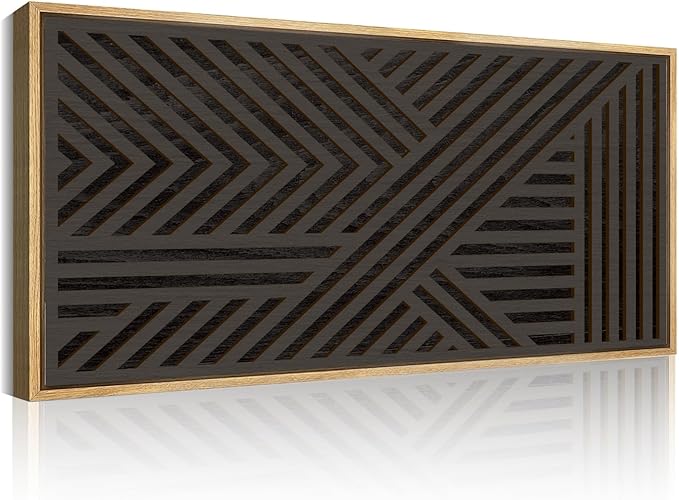 IARTTOP Large Black Framed Wood Wall Art for Living Room Abstract Modern Wooden Wall Decor Neutral Geometric Wall Sculpture Bedroom Office 20x40 Inch