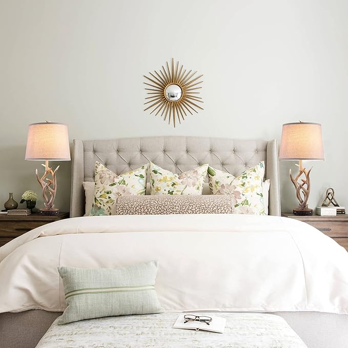 Dungoo Rustic Western Lamp Set of 2 - 26" Farmhouse Table Lamp with 2 USB Ports, Natural Antler Design for Bedroom, Living Room, Office (Rustic Brown)