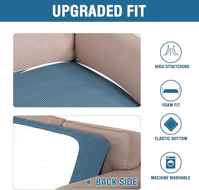 H.VERSAILTEX Super Stretch Individual Seat Cushion Covers Sofa Covers Couch Cushion Covers Slipcover Sets Thick Jacquard Textured Twill Fabric (1 Piece Chair Cushion Cover, Dusty Blue)