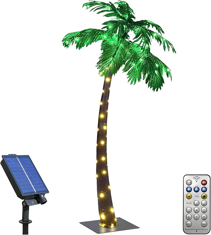 Lightshare 5FT Solar Gorgeous Palm Tree Artificial Lighted Palm Tree, 56LED Lights, Decoration for Office, Home, Party, Christmas, Nativity, Outside Patio