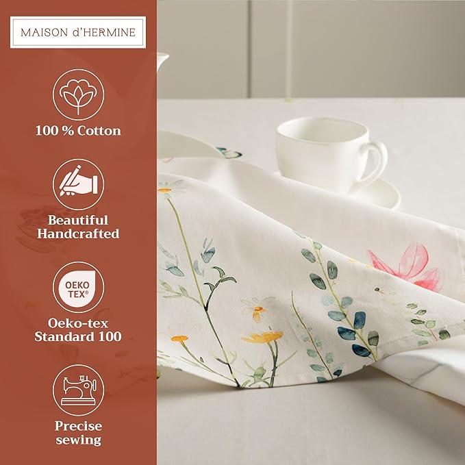 Maison d' Hermine Cloth Napkins Set of 4 100% Cotton Everyday Reusable Square Napkins Cloth Washable, Dinner, Party, Wedding, Restaurant, Spring/Summer (Botanical Fresh, 20" x 20")