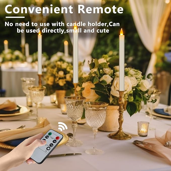 Flameless Taper Candles with Remote, 10" White Battery Operated Led Candlesticks with Flickering 3D Flame, Fake Taper Candles for Christmas Thanksgiving Wedding Home Décor (Ivory, 24 Pack)