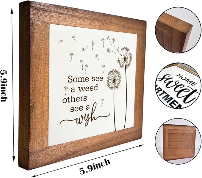 Inspirational Wood Sign, Box Wood Plaques Desk Décor, Dandelion Sign, Wooden Plaque Gift Tabletop, Elegant Home Decor, Farmhouse Decor Set, Housewarming Gift, Some See a Weed Others See a Wish B1