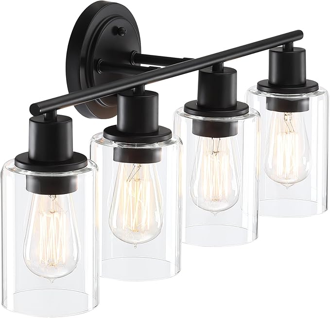 4-Light Bathroom Light Fixture Over Mirror Black 4-Light Vanity Light Fixture for Bathroom Vanity Black Wall Sconce Over Sink