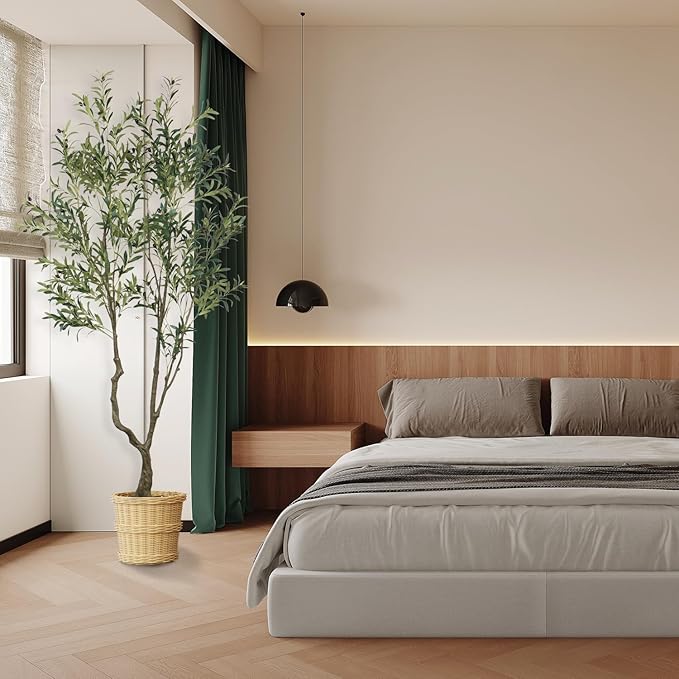 Faux Olive Tree 7.55ft(90in) Tall Artificial Plant Indoor Decor Large Realistic Potted Fake Modern Greenery with Natural Wood Branches and Green Leaves for Home Living Room,Bedroom,Office Decor