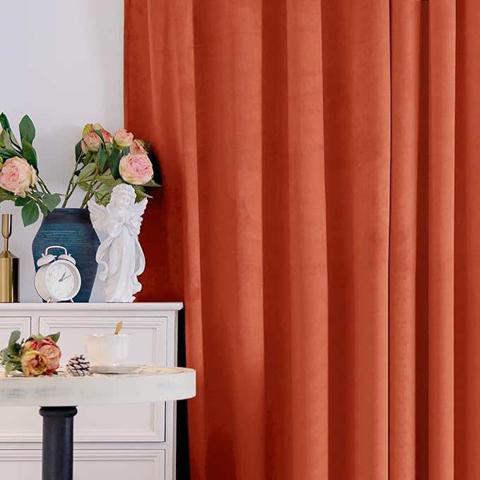 BGment Terracotta Velvet Blackout Curtains 72 Inch Length for Bedroom, Luxury Thermal Insulated Room Darkening Soft Window Curtains with Back Tab Rod Pocket for Living Room, 2 Panels, 52 x 72 Inch