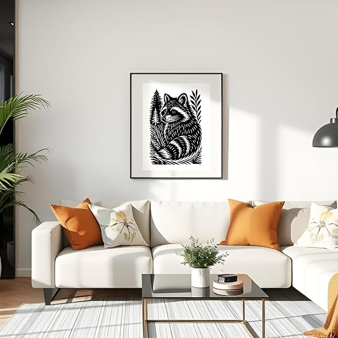 Caelumis Vintage Wall Art Decor Prints Black And White Pictures Posters For Farmhouse Living Bedroom Bathroom Room kitchen Handmade Unframed (Raccoon 12x16in)